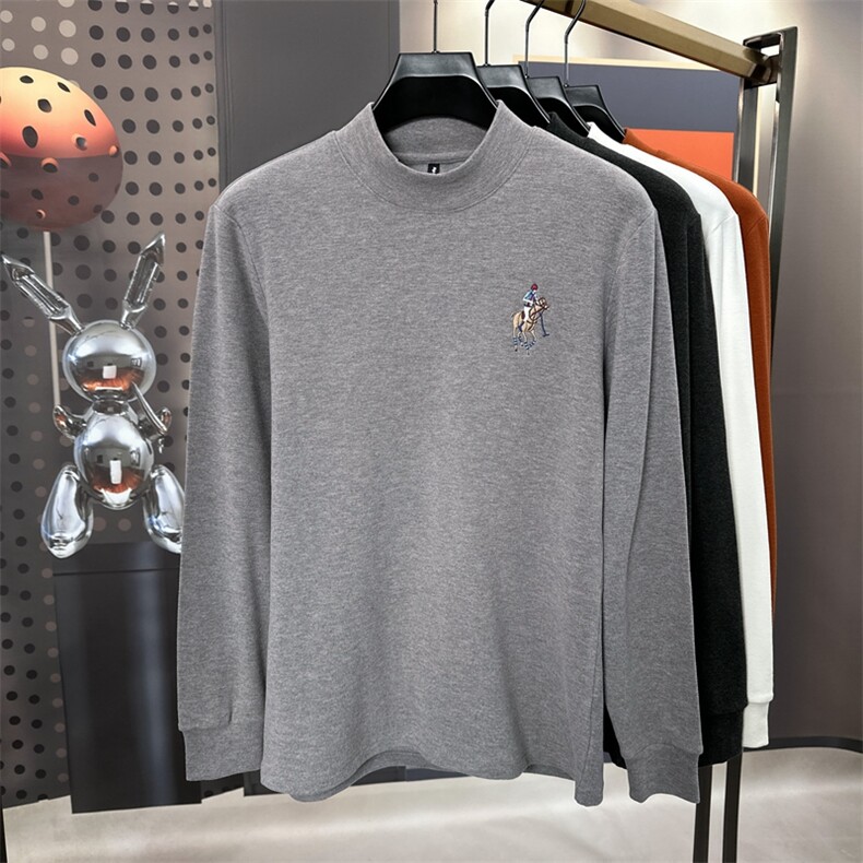 男士长袖冬季纯色圆领上衣服潮流修身打底衫春秋款刺绣休闲T袖,男装T恤,电商B212（原钱塘6029）