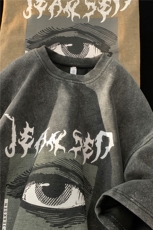 美式短袖ins潮百搭眼睛小众印花T恤水洗半袖JK23204-p45控58，男装T恤，星座605(原A050)