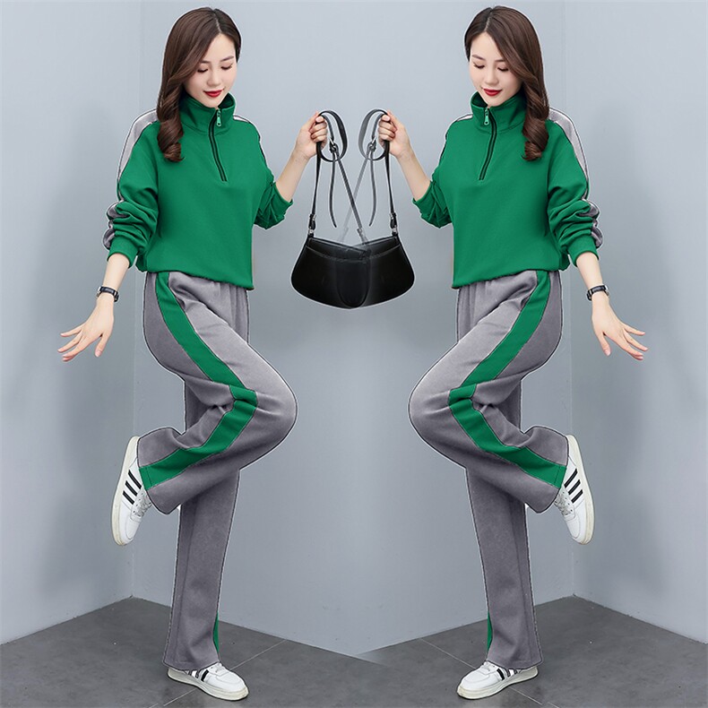 拼色长袖卫衣套装女2025春秋新款洋气减龄休闲运动服阔腿裤两件套,女装套装/套裙,凝聚力