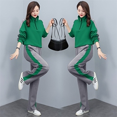拼色长袖卫衣套装女2025春秋新款洋气减龄休闲运动服阔腿裤两件套，女装套装/套裙，凝聚力