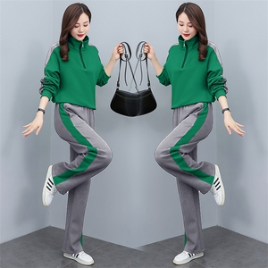 拼色长袖卫衣套装女2025春秋新款洋气减龄休闲运动服阔腿裤两件套图片