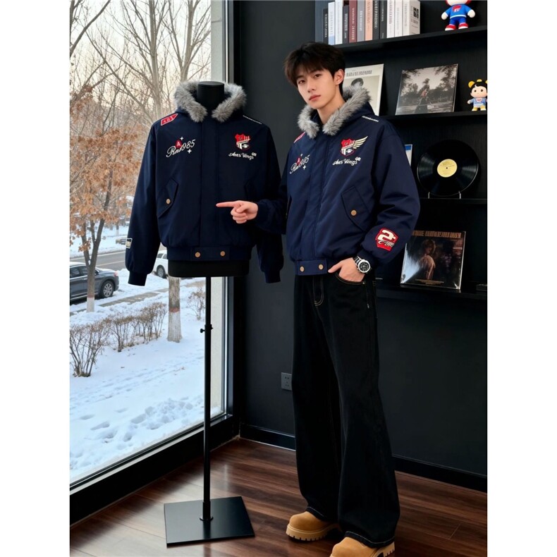 网图工装派克棉服可拆卸毛领连帽座山雕夹克棉衣A025-KY1819-P80,男装夹克,电商A025