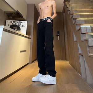 现货主推 渐变复古蓝微喇直筒松紧腰休闲牛仔裤男女K5809-P50控69图片