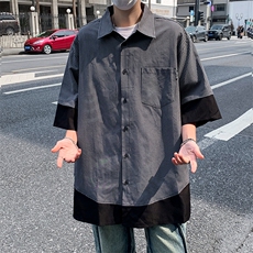 短袖衬衫男宽松假两件上衣ins港风夏季薄款衬衣外套C0513-P35，男装衬衫，星座308B-2