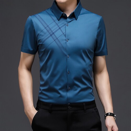 中年男士短袖衬衫爸爸装夏季衬衣中老年男装夏装半袖老人爷爷图片