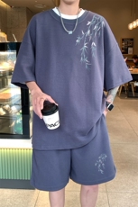 ！2025夏季新款男士华夫格短袖套装百搭学生一套HTZ100P50，男装T恤，电商B220