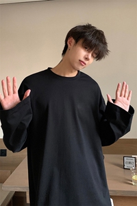休闲个性时尚简约圆领宽松上衣韩版情侣款复古长袖HY10TP17控29图片