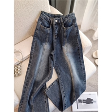 美式复古做旧牛仔裤男春秋高街潮牌直筒宽松阔腿老爹裤L80877-P40，男装牛仔裤，星座1008