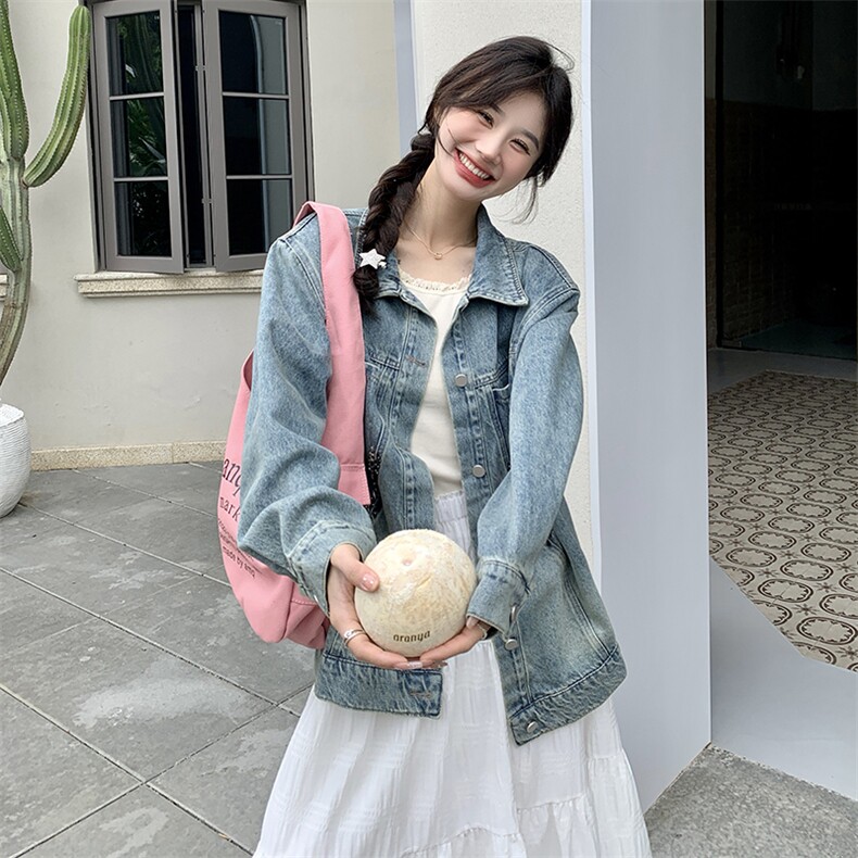 牛仔外套女宽松慵懒风2025春新款韩版宽松设计感洋气小个子上衣潮,女装牛仔外套,浙宝220