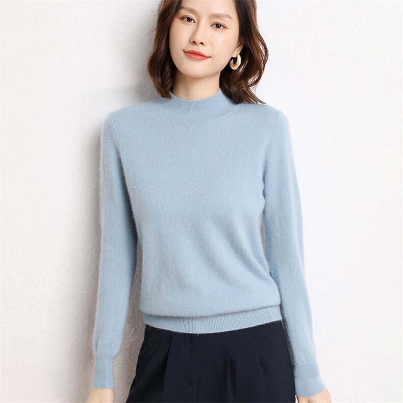 2024秋冬新款35%羊绒女士平面半高领羊绒衫,女装羊绒衫,纳丰羊绒