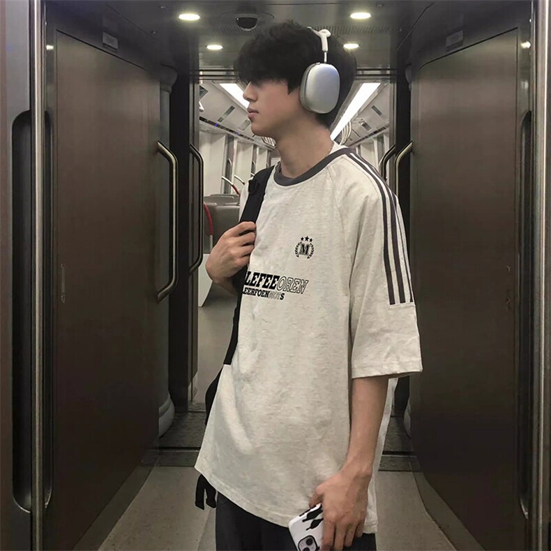 夏季美式高街重磅纯棉三条杠织带撞色男女短袖T恤ZD650-特P30,男装T恤,电商A486-1
