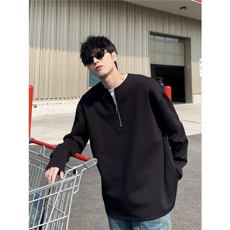 2025春时尚街头潮牌领口半拉链设计休闲百搭小众高级感卫衣男，男装卫衣，星座506A