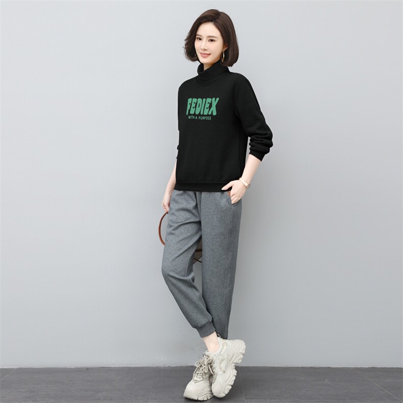 春秋冬装新款卫衣两件套女刺绣字母假两件加厚加绒套装中老年妈装,女装套装/套裙,璐依舞
