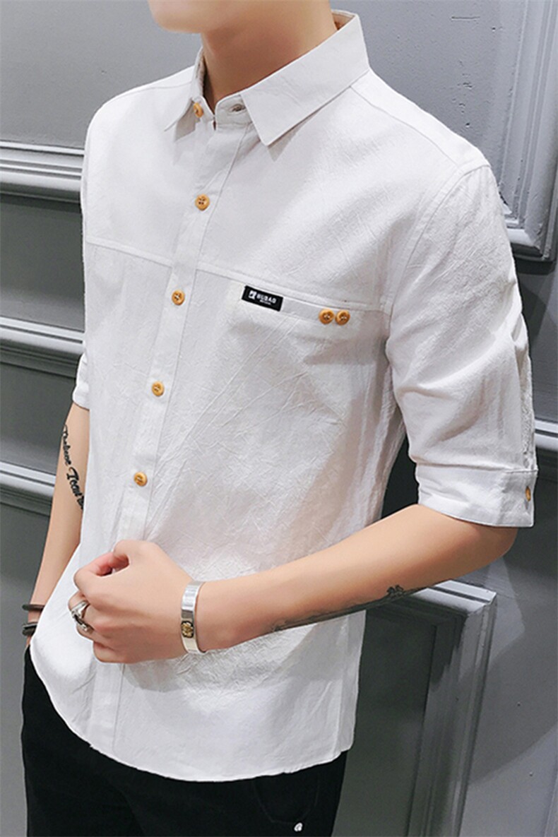 100%棉2021夏装新款短袖衬衫潮休闲五分袖款中袖衬衣CS009,男装衬衫,电商D240-242