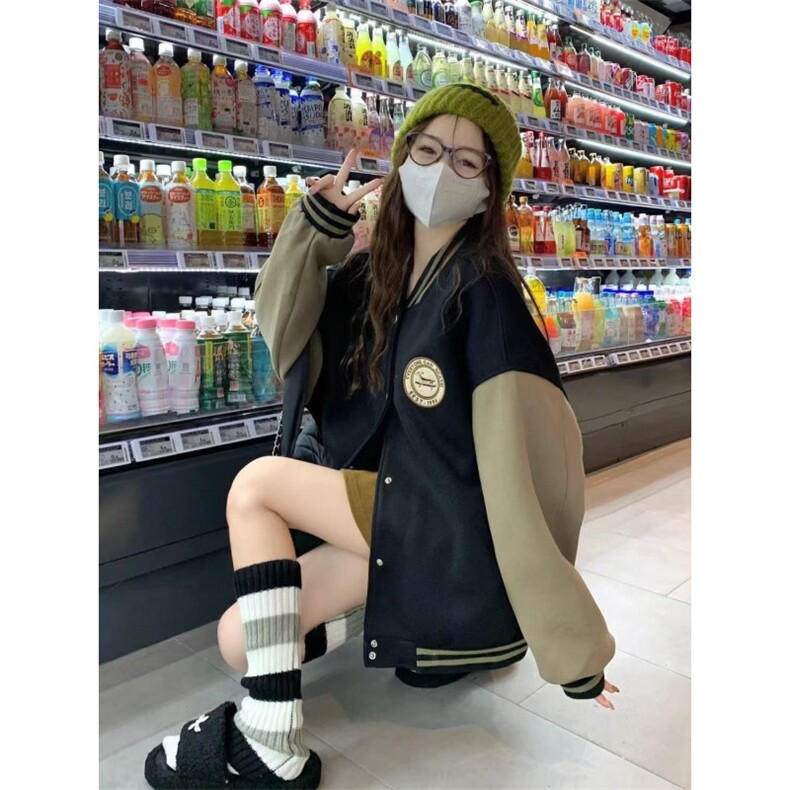 J9877-P35美式新款宽松休闲百搭加厚夹棉棒球服外套,女装短外套,星座617A-2