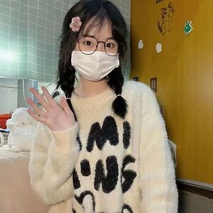 MM137-P65 复古软糯兔子提花针织毛衣女 学生宽松上衣外套图片