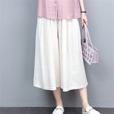 时尚裙裤女2022夏季新款七分裤百搭显瘦阔腿裤宽松薄款亚麻裤子，女装休闲裤，忆绮罗