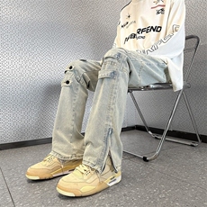 高街牛仔裤男士韩版潮流痞子裤脚拉链2025春季ins长裤RK2468-P46，男装牛仔裤，星座412-3