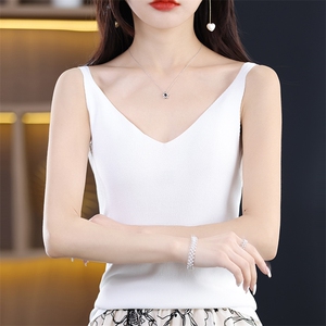 夏季吊带背心女外穿V领冰丝针织内搭西服衬衣打底衫纯色细带上衣图片