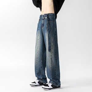 8XL-M牛仔裤秋季加肥加大码痞帅美式高街宽松直筒长裤NZ9007/P65