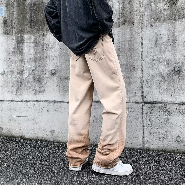 美式高街水洗做旧破洞渐变牛仔裤男ins复古宽松休闲裤N01012-P50,男装牛仔裤,星座308B-1