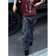 复古原牛设计感鸽子刺绣牛仔裤男女潮牌宽松直筒长裤N61，男装牛仔裤，星座1116A（原606A-3）