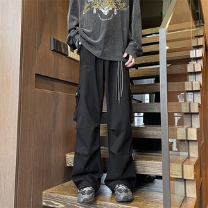 美式降落伞兵工装裤男高街复古褶皱休闲裤阔腿直筒KZ012P78加绒88图片