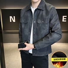 2025新款男士外套秋冬季加绒加厚美式工装皮夹克A313-99811-P145，男装夹克，电商A313
