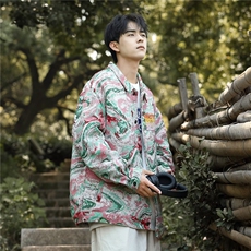 春装新款不规则虎头提花夹克外套男士休闲长袖时尚棒球服翻领褂子，男装夹克，星座1013