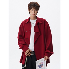 斜搭门襟金属扣新中式长袖衬衫大码设计感风衬衣外套LC302特P52，男装衬衫，电商B215