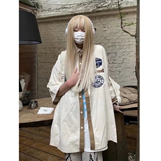 日系夏季2025新款复古小众设计感衬衫情侣宽松上衣百搭衬衣外套，男装衬衫，星座506A