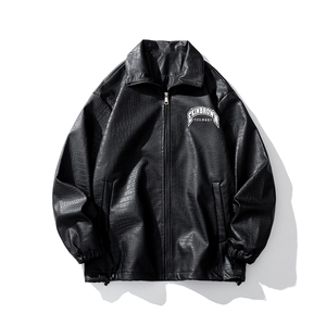 白底平铺鳄鱼纹皮衣女外套男大码M-5XL潮美式皮衣男JK7815P90控