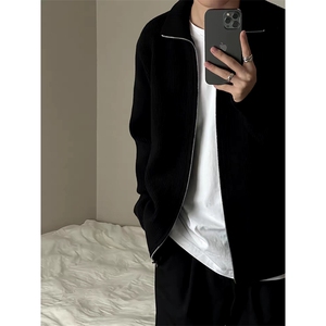 重磅秋冬北极绒双拉链毛衣开衫美式复古休闲慵懒风宽松针织衫外套,男装针织衫/毛衣,电商A486