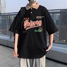 夏季ins潮牌宽松百搭五分短袖撞色翻领古着polo衫 T1064-P30图片