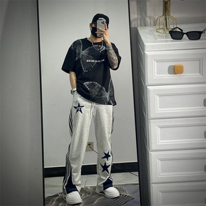 美式复古五角星刺绣直筒休闲裤宽松百搭长裤男JX102-P45图片