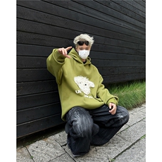 美式复古刺绣连帽绿色卫衣男女宽松百搭慵懒风外套，男装卫衣，星座716-4