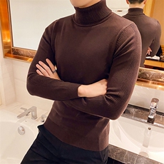 M09/p45两翻高领毛衣男秋冬纯色修身长袖针织打底衫男内搭毛衣，男装针织衫/毛衣，电商D303