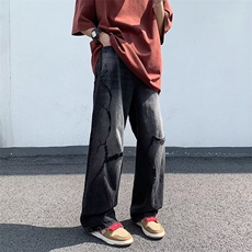 日系长裤拉链时尚新款文艺中腰青春流行夏季微弹牛仔裤男潮流，男装牛仔裤，星座716-4