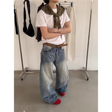 美式高街阔腿牛仔裤男女春秋新款高腰显瘦长裤N106-P55，男装牛仔裤，星座208-5
