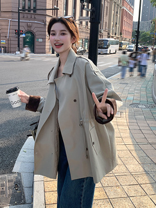 现货秋季新款拼色风衣图片