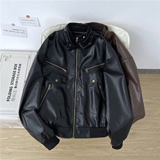 有货。皮衣夹克boxy廓形机车服外套潮W6930-P85，男装夹克，星座412-3
