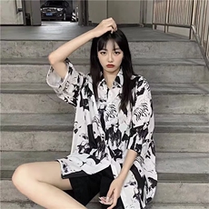 网红港风2025时尚短袖衬衫女夏季新款设计感小众复古外穿宽松上衣，男装T恤，星座506A