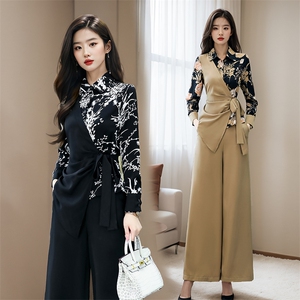 职业套装女2025年春秋新款时尚气质女神范干练工作服阔腿裤两件套图片