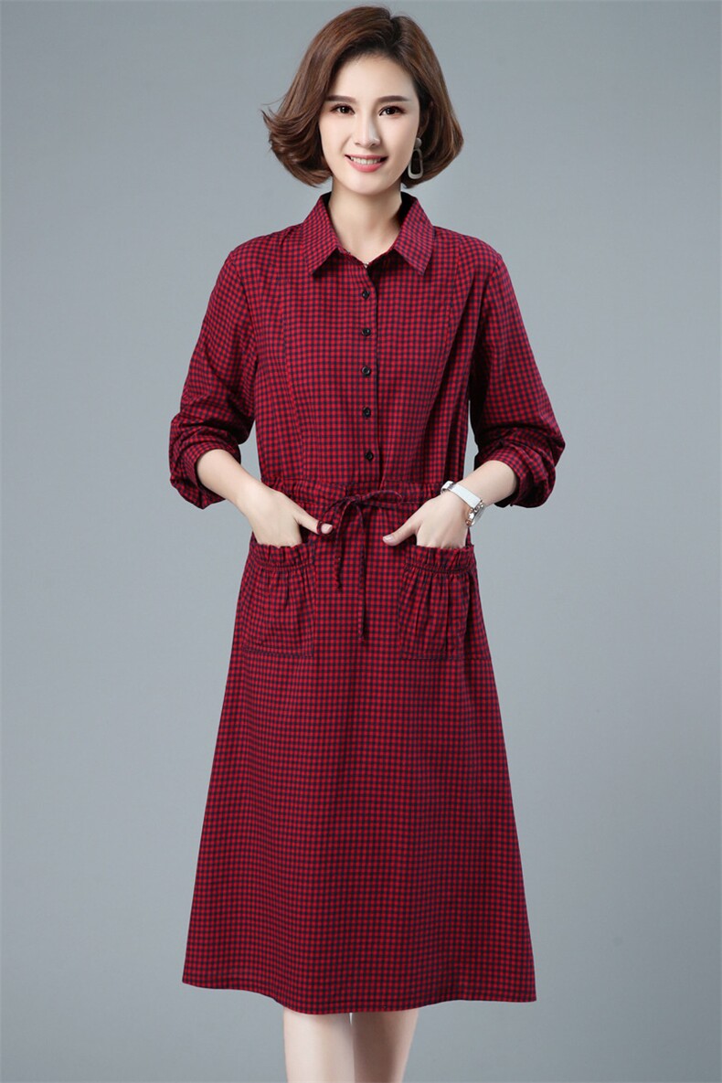 板酷2026春装新款时尚韩版格子长袖连衣裙C505，女装连衣裙，板酷