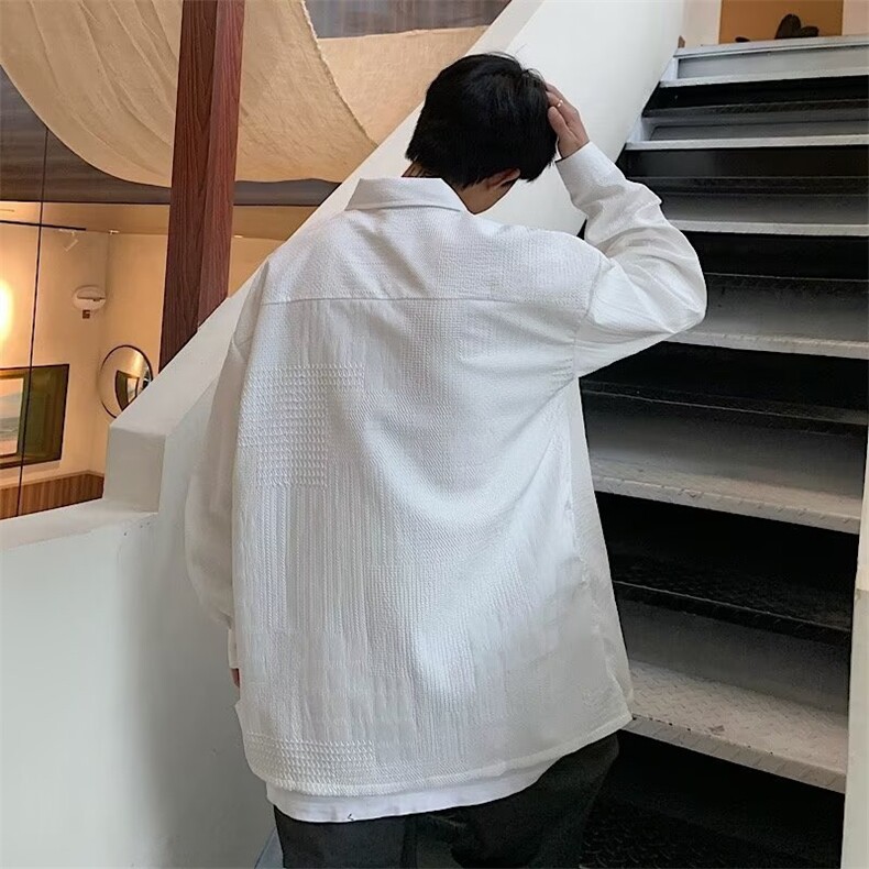 2025春款新款帅气长袖衬衫男外套潮流白色衬衣CC636P40,男装衬衫,星座1108