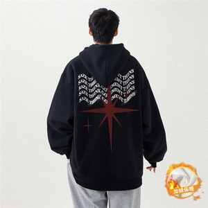 日系白底秋季新款宽松连帽卫衣美潮情侣W6286P40控58加绒P50