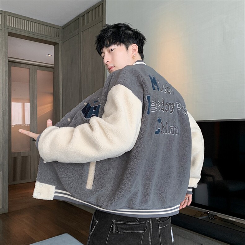 棉衣男士秋冬季羊羔绒毛外套男棉服男加厚棒球服棉袄M09-P125图片