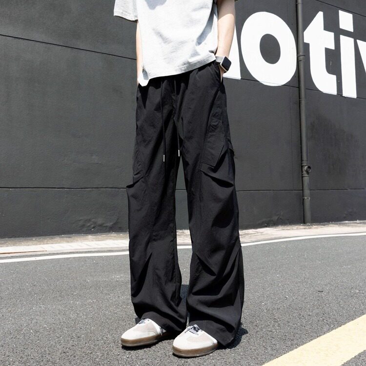 美式褶皱薄款裤子男夏季冰丝速干伞兵工装裤直筒宽松阔腿休闲长裤,男装工装外套,星座506A