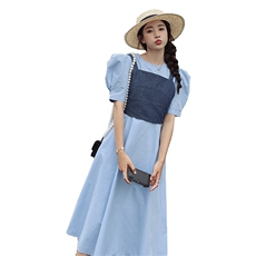法式复古气质泡泡袖连衣裙套装女2025夏季新款显瘦背带马甲两件套，女装连衣裙，韩蜜菓