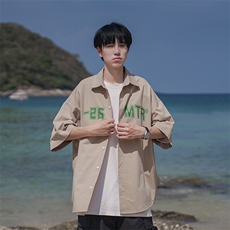 简约印花短袖衬衫男夏季痞帅日系B225-C6061-P60-X75-全棉-有货，男装T恤，电商B225